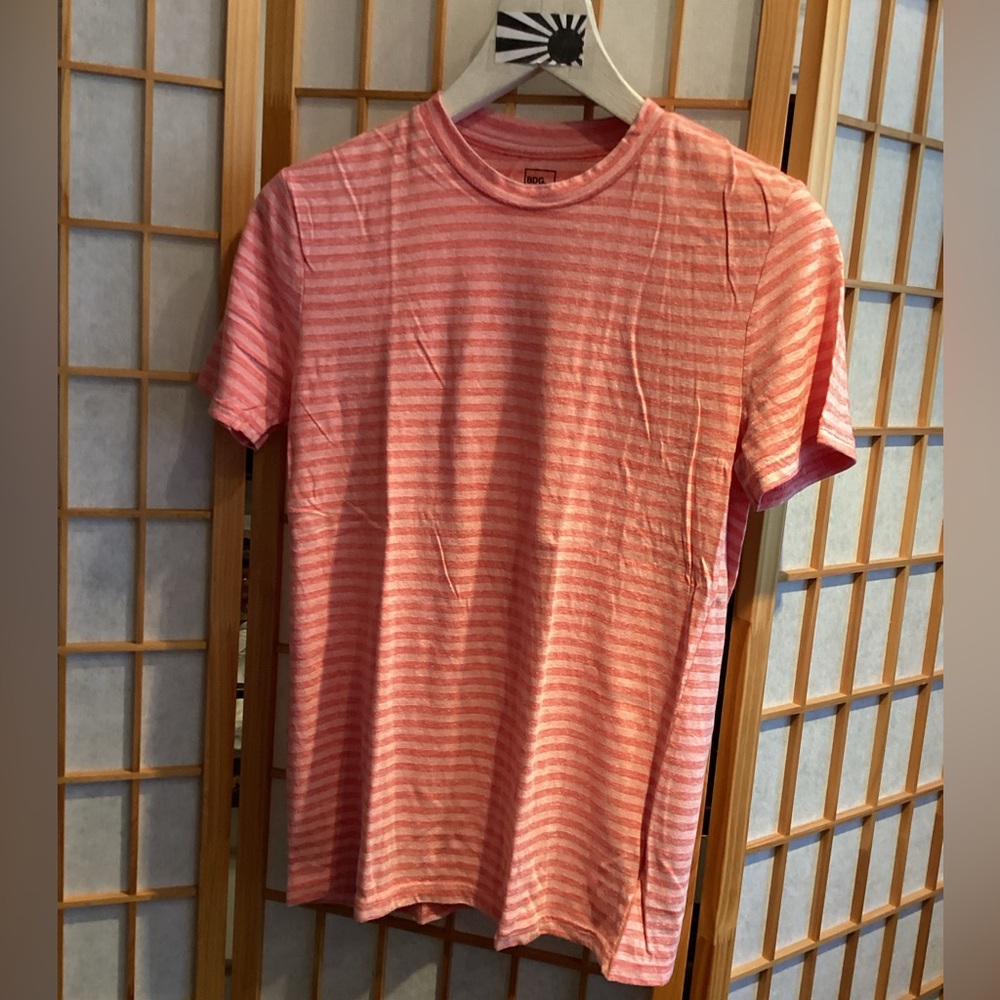 UO BDG Triblend Slim Fit Crew-Neck Tee Coral Orange Stripe Men's Size Medium